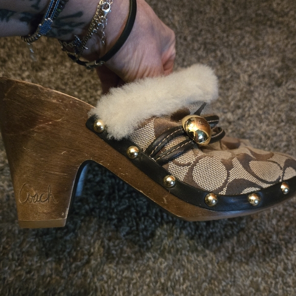 Coach Ivanka wood & faux fur clog sz6 1/2M - Picture 11 of 15